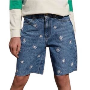 PacSun Kids Blue Sun Embroidery Long Denim Shorts 12